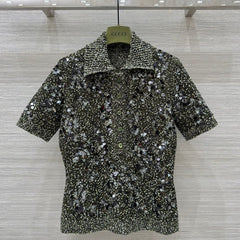 Gucci Knitted Polo Short-sleeved Top Green Wool