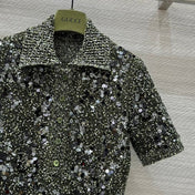 Gucci Knitted Polo Short-sleeved Top Green Wool