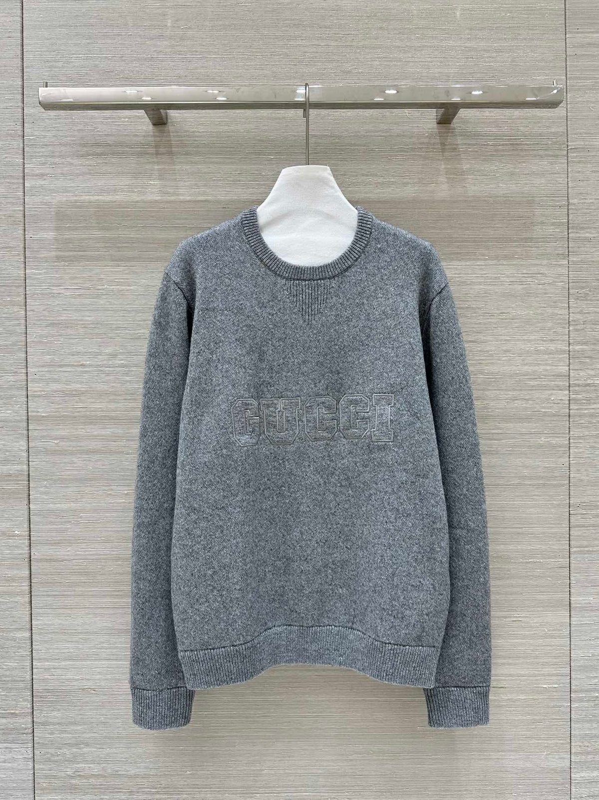 Gucci 25 Embroidered Pullover Sweater Gray Wool