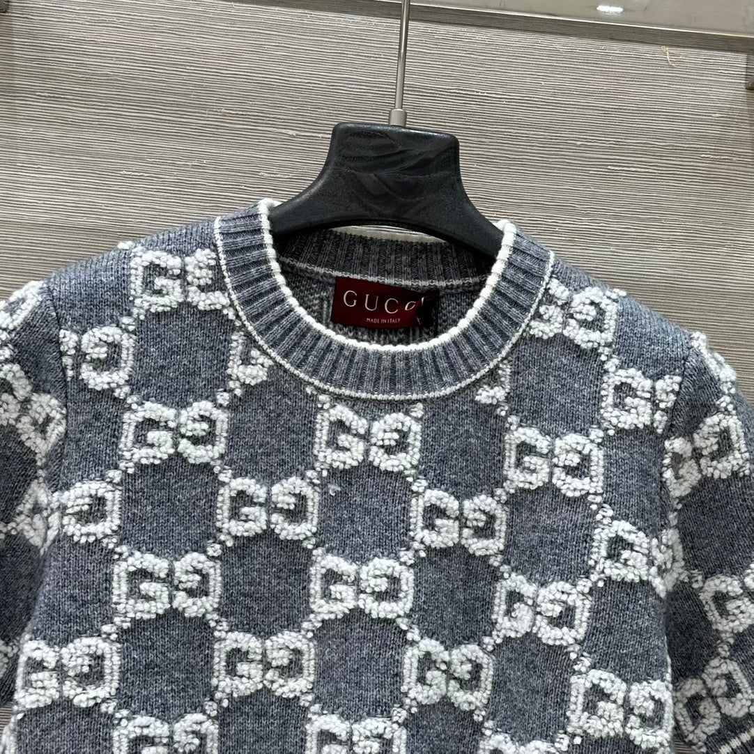 Gucci Knit Sweater Gray White Wool