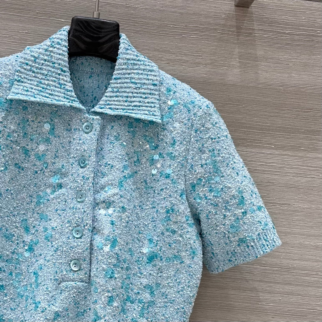 Gucci Knitted Polo Short-sleeved Top Blue Wool