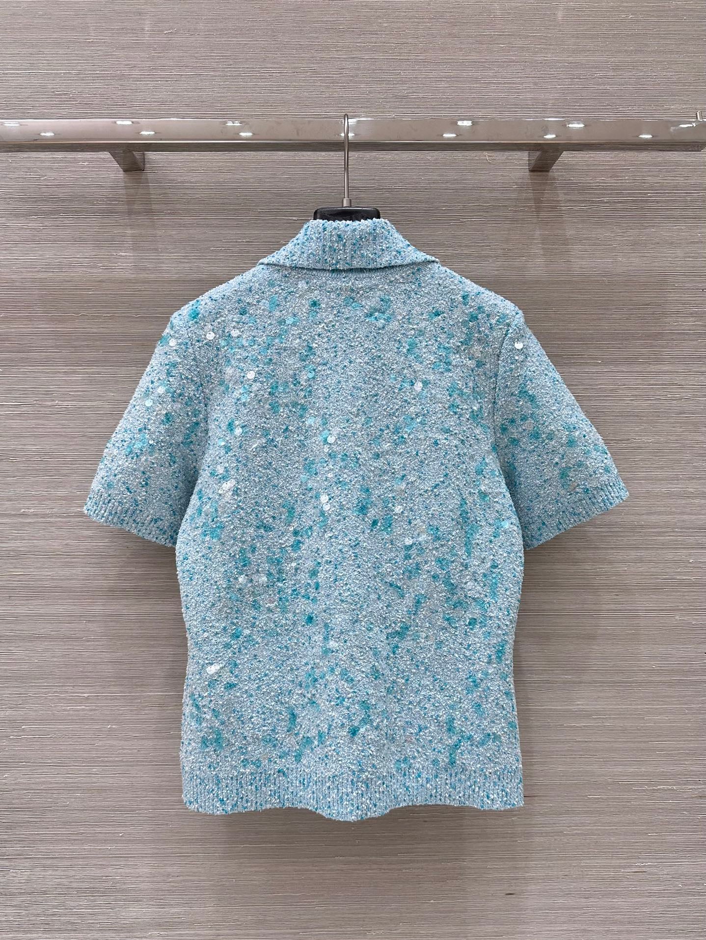 Gucci Knitted Polo Short-sleeved Top Blue Wool