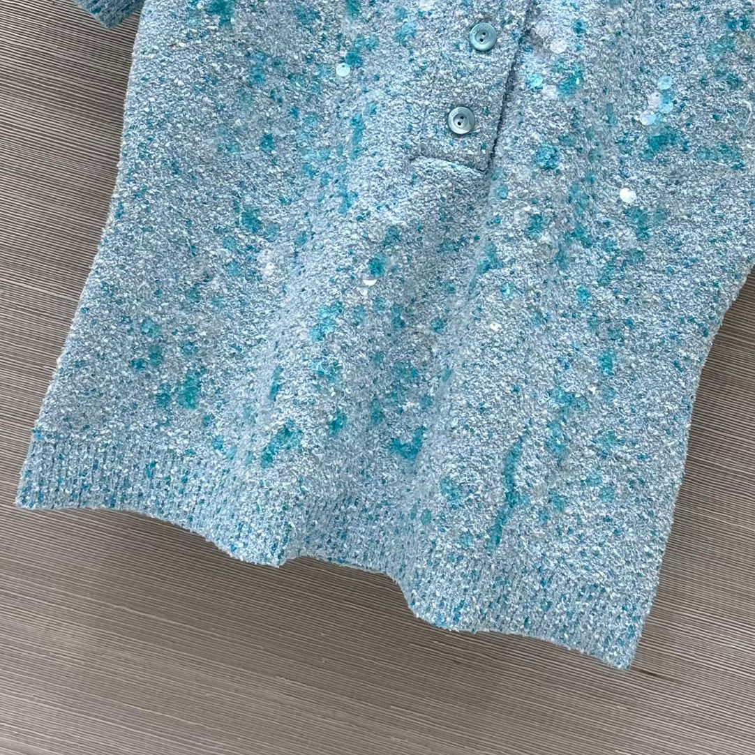 Gucci Knitted Polo Short-sleeved Top Blue Wool