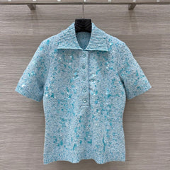 Gucci Knitted Polo Short-sleeved Top Blue Wool