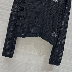 Loewe 25 Mesh Hollow Knitted Cardigan Black Wool