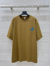 Loewe 25 Floral Embroidered Short-sleeved T-shirt Olive Brown Cotton