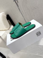 LOEWE 25 FLAT SLIPPERS VIBRANT GREEN CALFSKIN