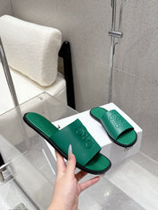 LOEWE 25 FLAT SLIPPERS VIBRANT GREEN CALFSKIN