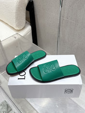 LOEWE 25 FLAT SLIPPERS VIBRANT GREEN CALFSKIN