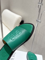 LOEWE 25 FLAT SLIPPERS VIBRANT GREEN CALFSKIN