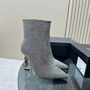 SL OPYUM GLITTER HEELED BOOT BLACK CALFSKIN