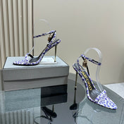 PADLOCK POINTY SANDAL 10 CM IN WHITE MIX IRIS PURPLE CALFSKIN