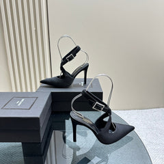 SL CROSS-STRAP SLINGBACK BLACK SATIN