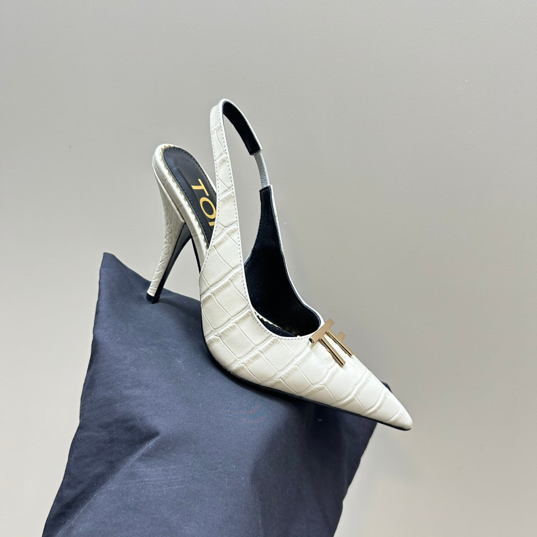 ANGELINA 10 CM SLINGBACK IN WHITE CROCODILE PATTERN CALFSKIN
