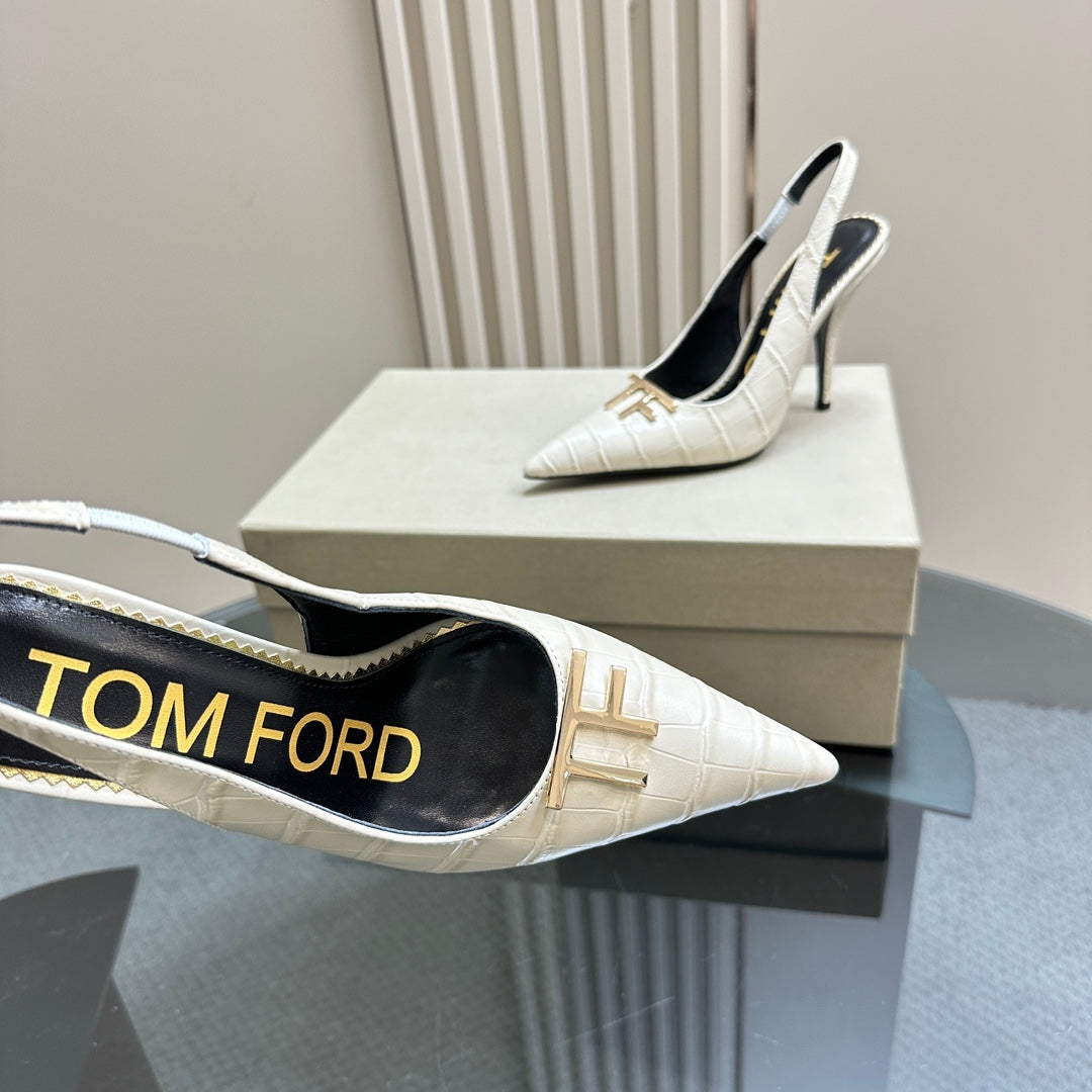 ANGELINA 10 CM SLINGBACK IN WHITE CROCODILE PATTERN CALFSKIN