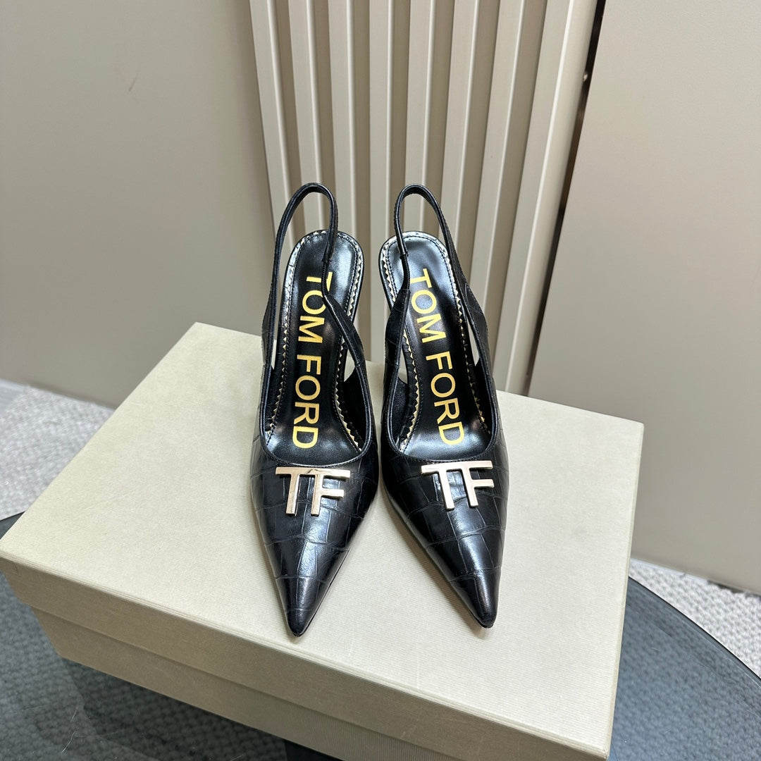 ANGELINA 10 CM SLINGBACK IN BLACK CROCODILE PATTERN CALFSKIN
