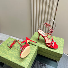 CRYSTAL HORSEBIT STRAPPY SANDAL 10.5CM IN RED PATENT LEATHER