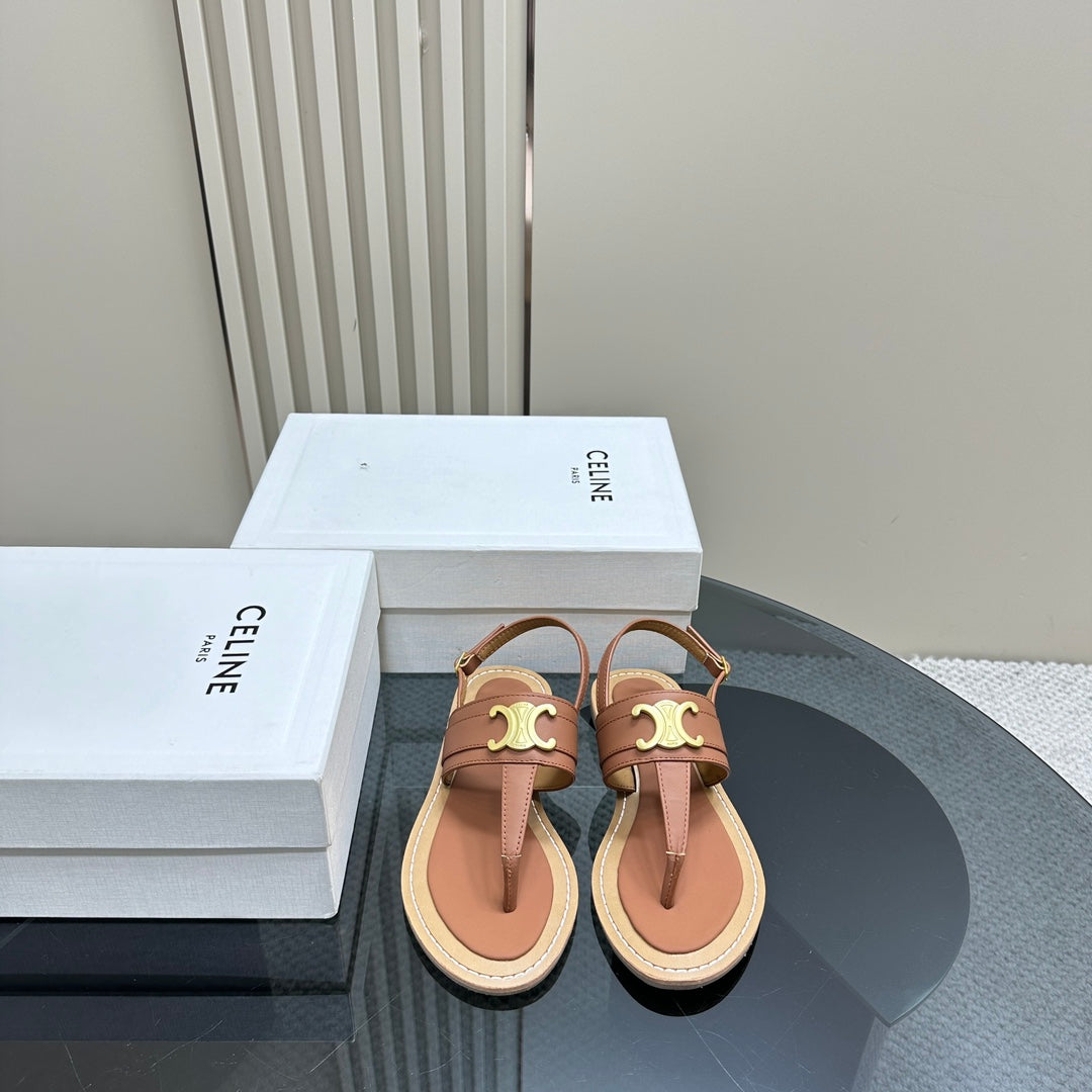LYMPIA TRIOMPHE THONG IN CALFSKIN TAN
