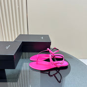 SL CRYSTAL T-STRAP FLAT SANDAL BRIGHT PINK SATIN