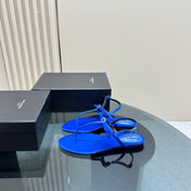 SL CRYSTAL T-STRAP FLAT SANDAL COBALT SATIN