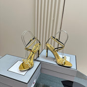 HIGH-HEELED 10 CM SANDAL IN LIGHT GOLD LAMBSKIN WITH GOLD HARDWARE