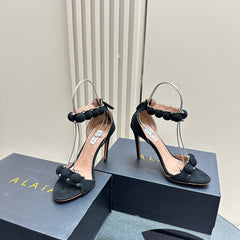 ALAIA HIGH HEEL SANDAL 10 CM IN BLACK SUEDE