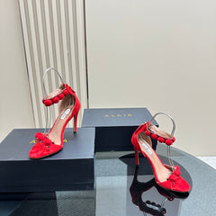 ALAIA HIGH HEEL SANDAL 10 CM IN CHERRY RED SUEDE