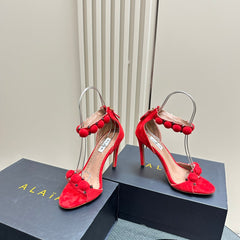 ALAIA HIGH HEEL SANDAL 10 CM IN CHERRY RED SUEDE
