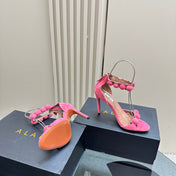 ALAIA HIGH HEEL SANDAL 10 CM IN ROSE PINK SUEDE