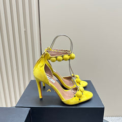 ALAIA HIGH HEEL SANDAL 10 CM IN BRIGHT YELLOW SUEDE