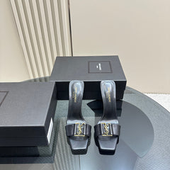 SL BABYLONE SLIDE PUMPS 115 BLACK CALFSKIN