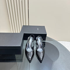 SL TRAPEZE CROCODILE MOTIF SLINGBACK PUMP BLACK CALFSKIN
