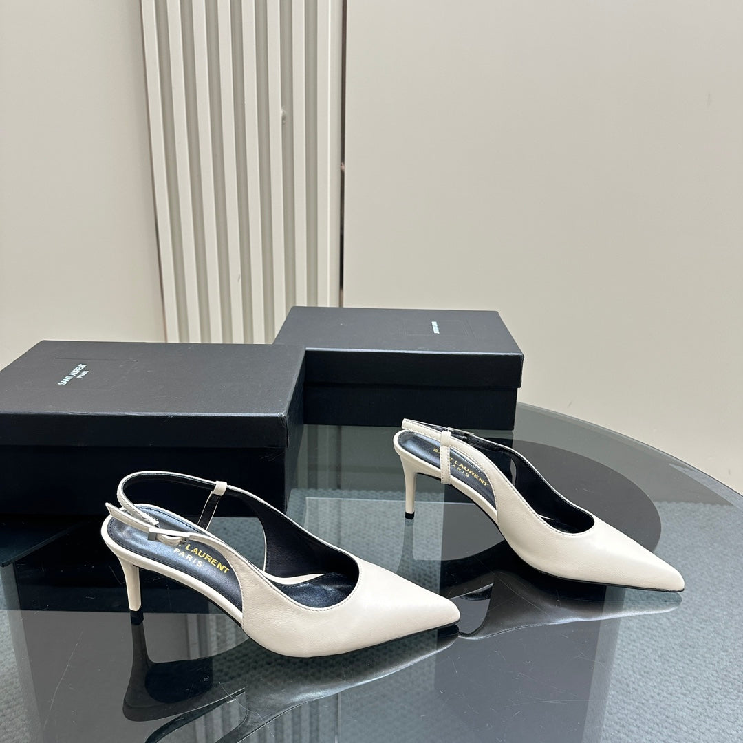 SL TRAPEZE HEEL SLINGBACK PUMP WHITE CALFSKIN