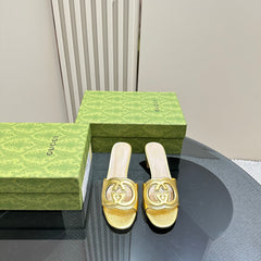 MID-HEEL 5 CM MULE IN GOLDEN CALFSKIN