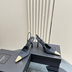 SL JEANNE SLINGBACK PUMPS BLACK SATIN