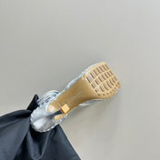 STRETCH HIGH HEELS 9 CM IN SILVER METALLIZE MESH AND LEATHER