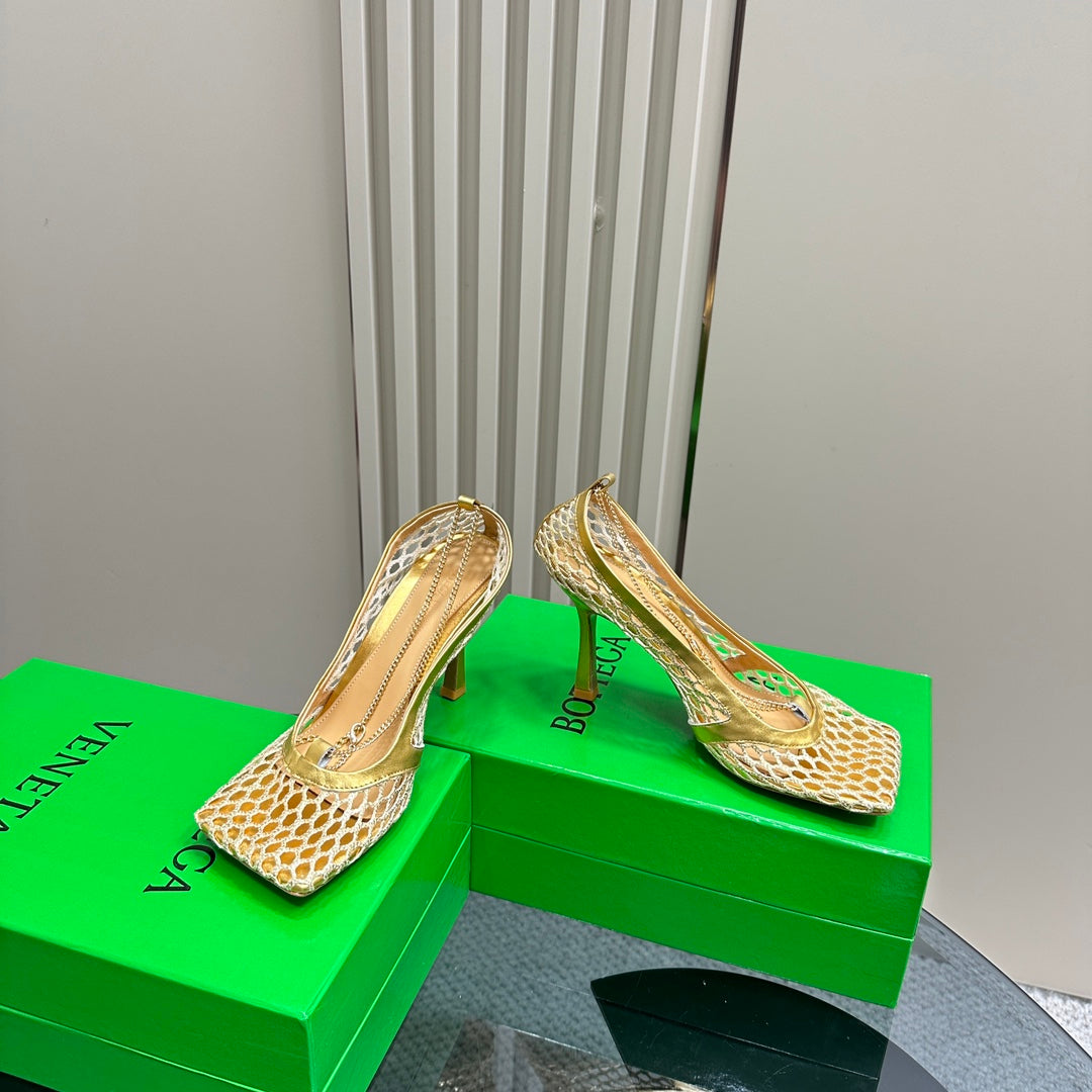 HIGH PUMP 9 CM IN GOLD METALLIZE MESH AND LEATHER