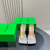 HIGH PUMP 9 CM IN SILVER METALLIZE MESH AND LEATHER