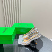 HIGH PUMP 9 CM IN SILVER METALLIZE MESH AND LEATHER