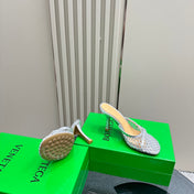 HIGH MULE 9 CM IN SILVER METALLIZE MESH AND LEATHER