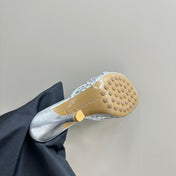 HIGH MULE 9 CM IN SILVER METALLIZE MESH AND LEATHER