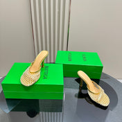 HIGH MULE 9 CM IN GOLD METALLIZE MESH AND LEATHER