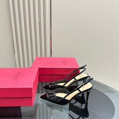 VLOGO SIGNATURUE BLACK PATENT LEATHER SLINGBACK PUMP 80MM