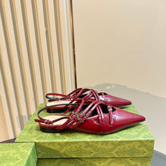 SLINGBACK CROSS STRAP IN CRIMSON RED CALFSKIN
