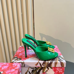 DG FOOTWEAR – LIGHT 100MM IN GREEN PATENT CALFSKIN MULES