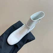 TRIPHOME CHUNKY HEEL BOOTS IN WHITE SHEEPSKIN