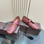 STRASS BALLET FLATS IN RUBY RED CALFSKIN