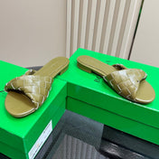 BLINK FLAT MULE IN OLIVE GREEN INTRECCIATO LEATHER