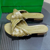 BLINK FLAT MULE IN OLIVE GREEN INTRECCIATO LEATHER