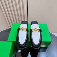 ASTAIRE MULE IN WHITE MIX BLACK CALFSKIN WITH GOLD HARDWARE